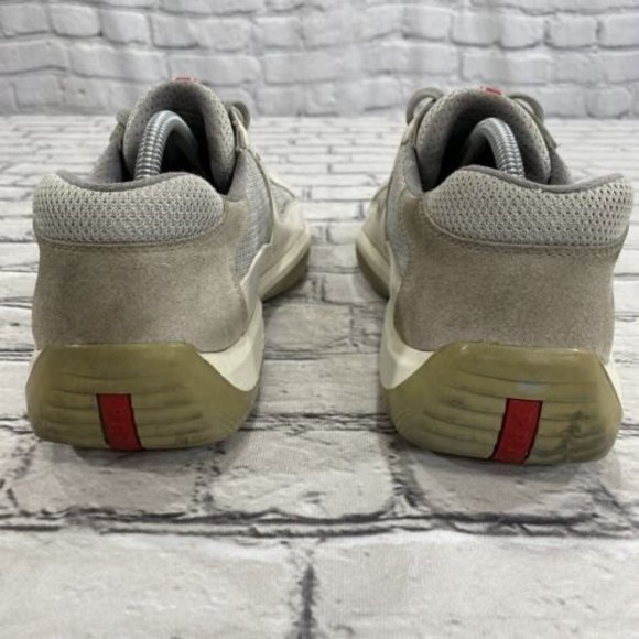 PRADA AMERICAS CUP SNEAKERS SHOES PS0906 WHITE LEATHER/ SILVER - SIZE 9 - Picture 4 of 12